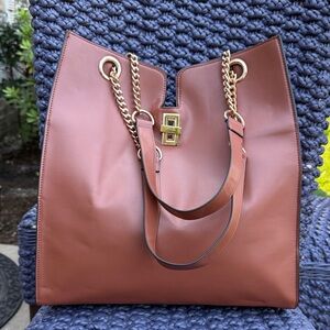 Ann Taylor Tan Shoulder Bag with Gold Accents